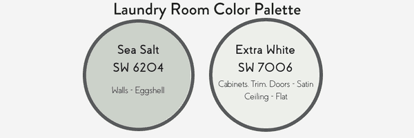 Laundry room color palette painted with Sea Salt SW 6204 and Extra White SW 7006.