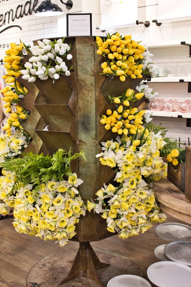 Faux daffodil display at Magnolia Market at The Silos in Waco, TX.