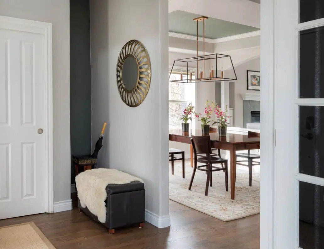 Entry and dining room with stonington gray walls and Millstone Gray Accents