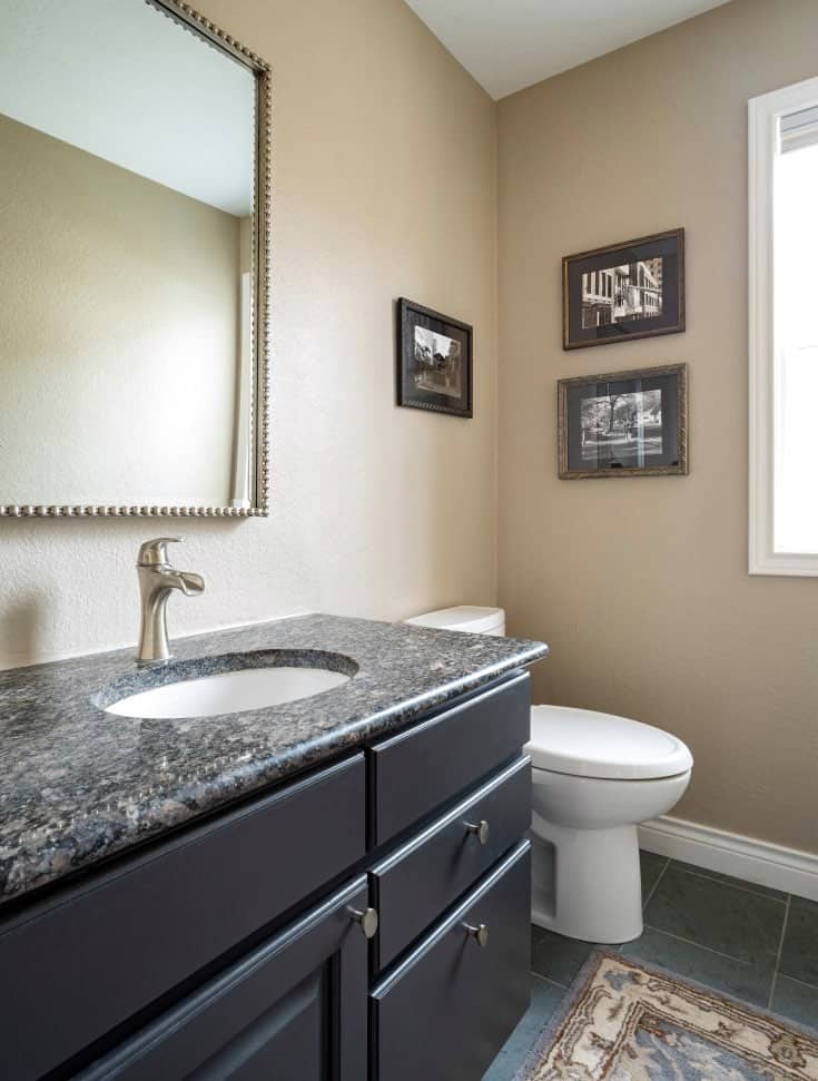 A bathroom painted with Stone Hearth tan paint