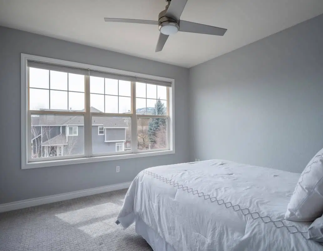 Bedroom with Stonington Gray walls.