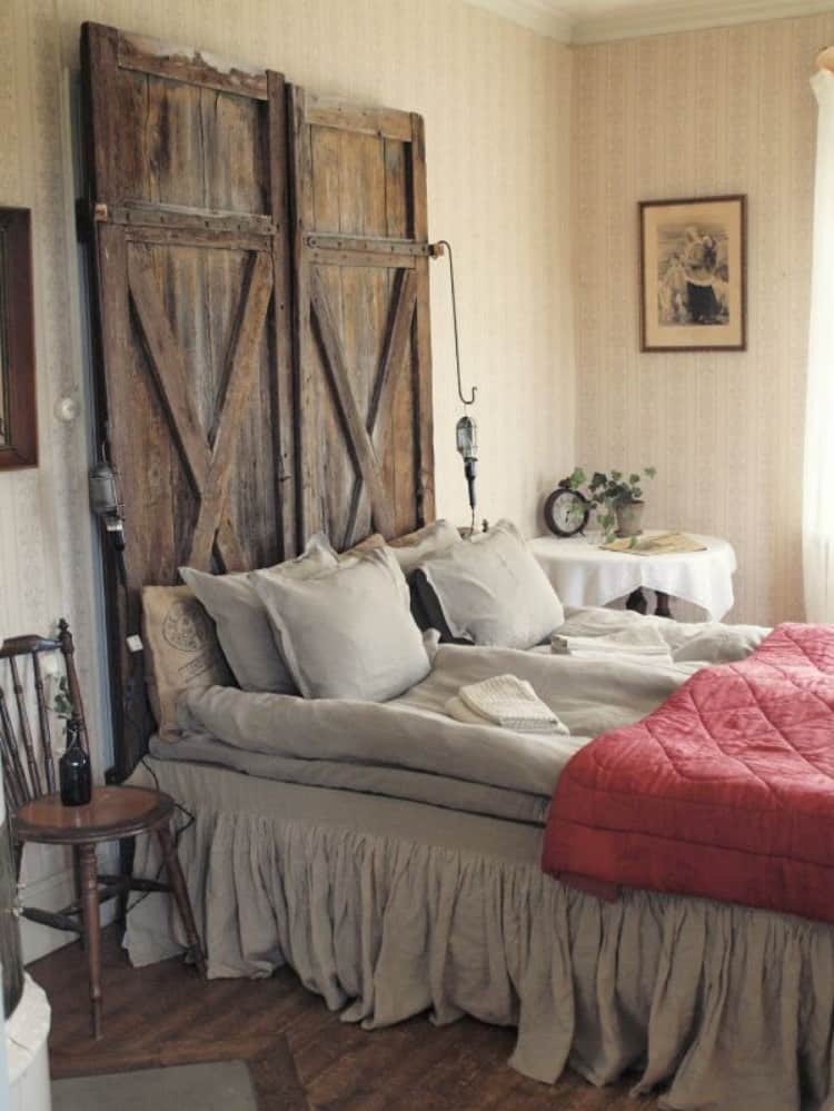 Bedroom with a Barn door headboard
