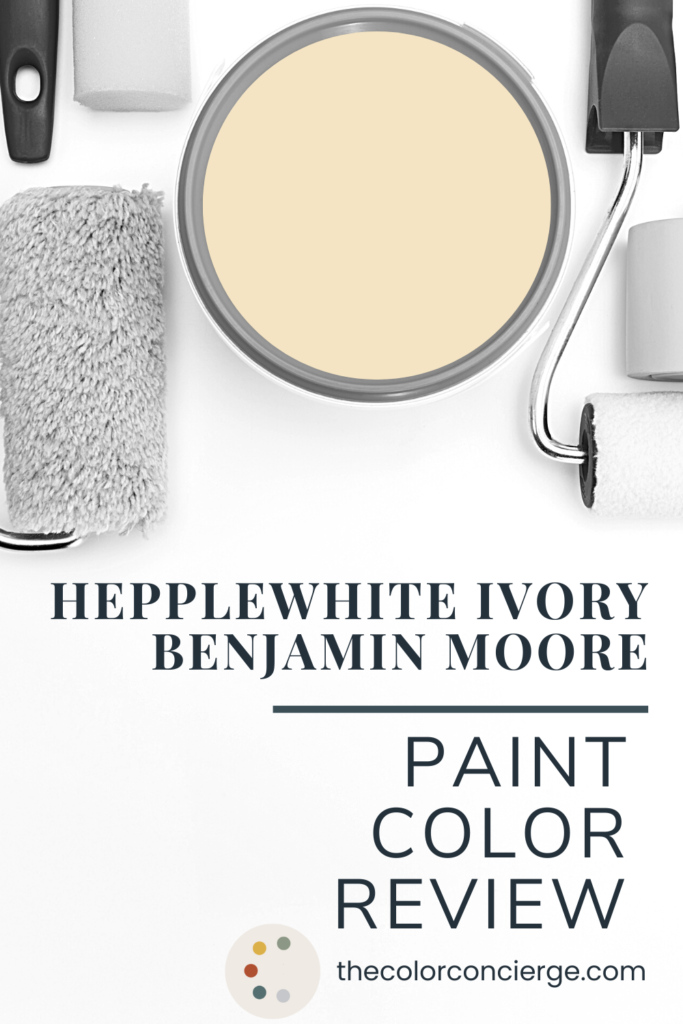 Benjamin Moore Hepplewhite Ivory paint in a paint can