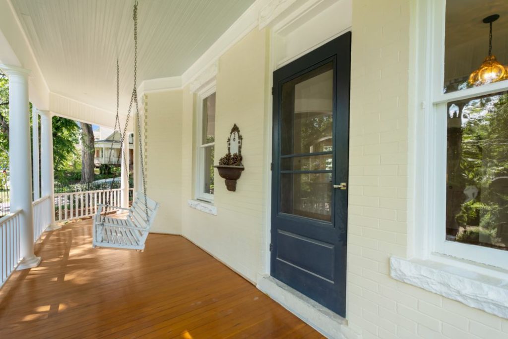 Front porch with haint blue ceiling