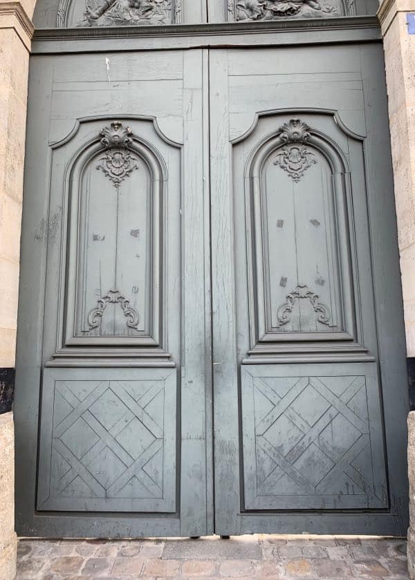 Gray front doors painted Benjamin Moore Marina Gray 1599