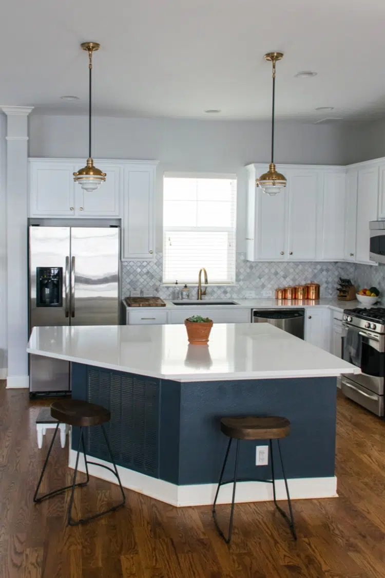 Sherwin Williams 2020 color of the year Naval SW6244 shown in kitchen island