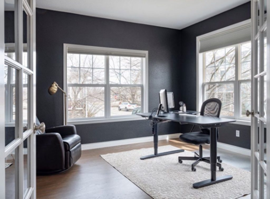 Home office with Benjamin Moore Onyx walls