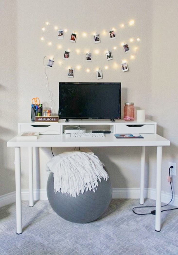 Teenager Bedroom Office with white desk painted with Benjamin Moore Abalone