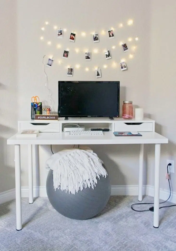 Teenager Bedroom Office with white desk painted with Benjamin Moore Abalone