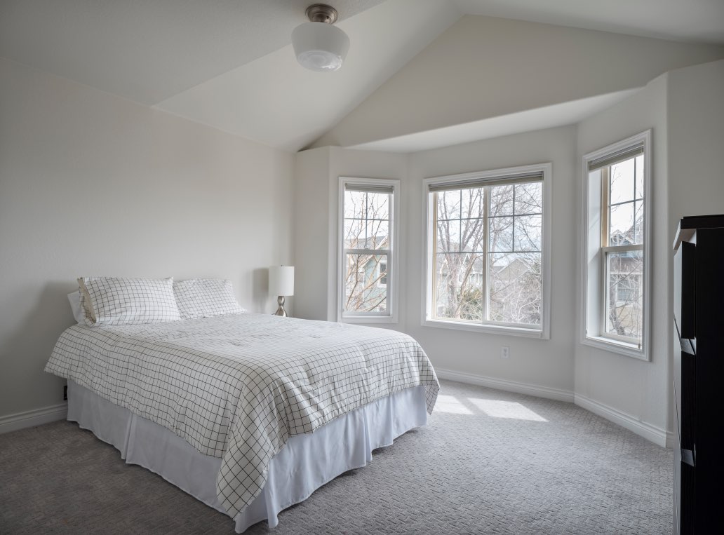 Bedroom walls and ceilings painted with Classic Gray