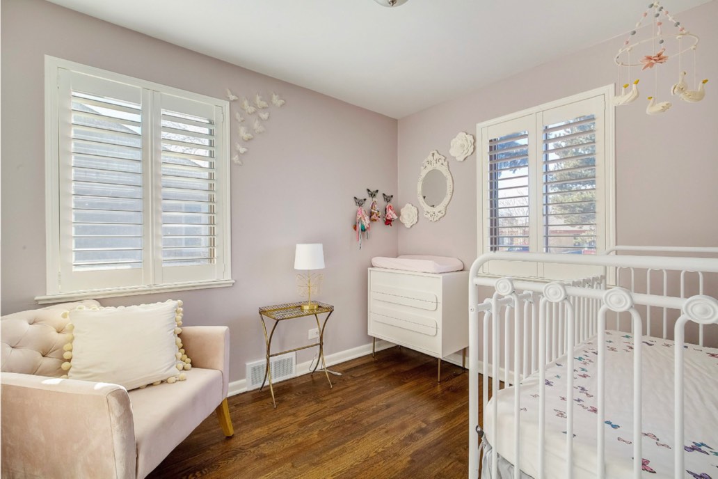 Girl's nursery with Portland Gray Walls.