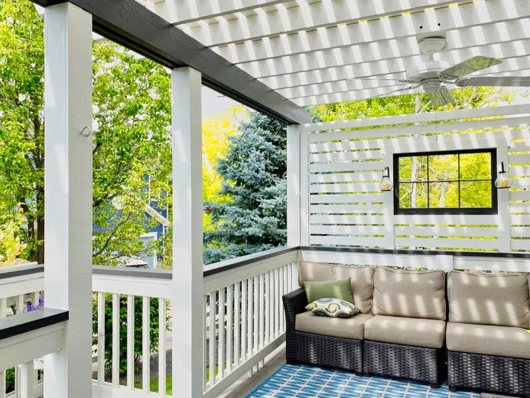 White back porch wood breakfast bar