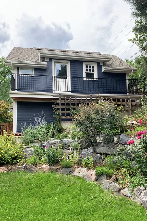 Blue exterior paint color with white trim