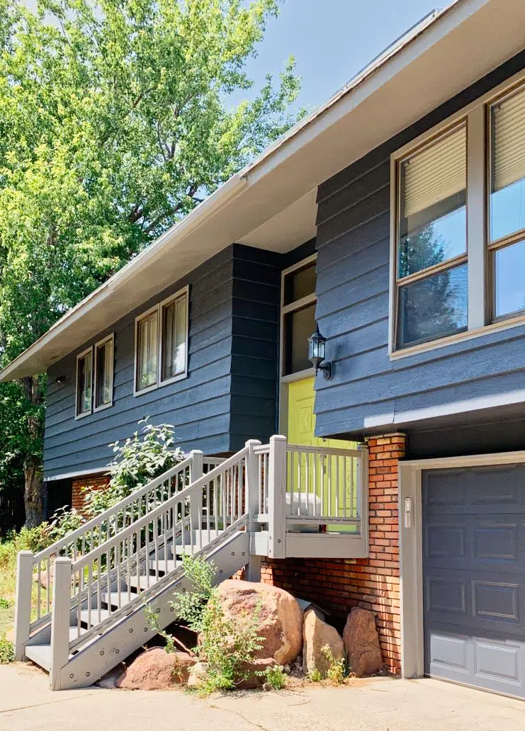 Blue exterior color palette with green door