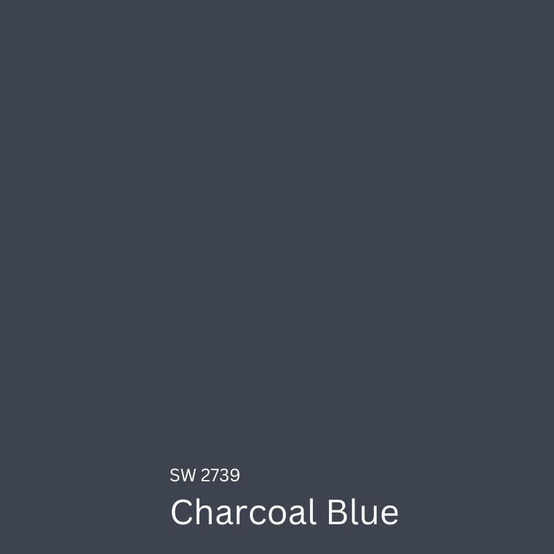 A swatch of SW Charcoal Blue paint, one of the best blue exterior colors.