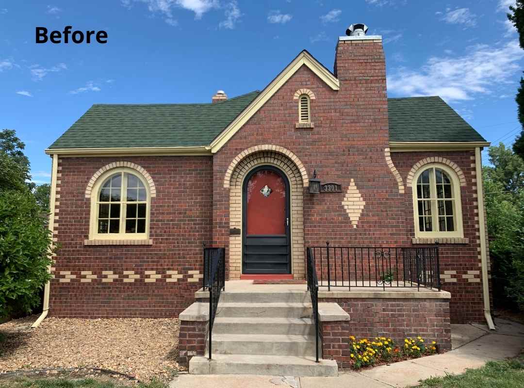 Red Brick Cottage with Green Roof - Before and After