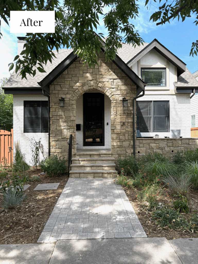 A home featured painted brick painted with Sherwin-Williams Oyster White exterior paint.