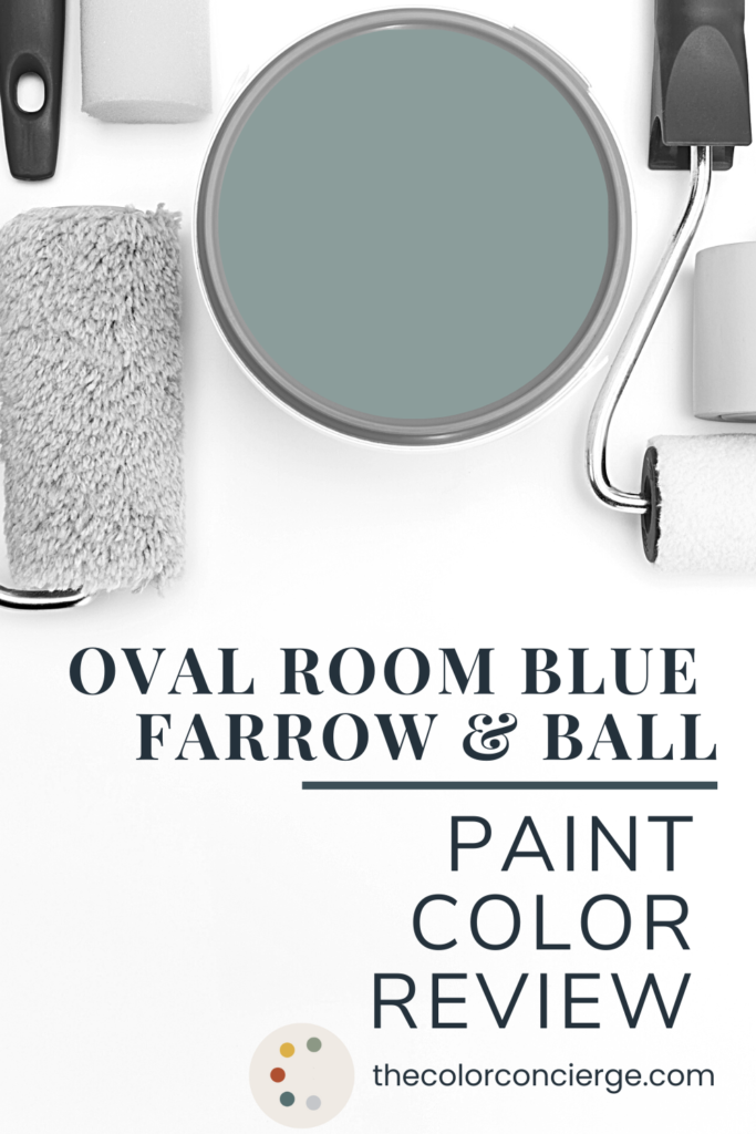 A paint can with Farrow & Ball Oval Room Blue paint