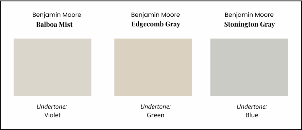 A graphic showing BM Edgecomb Gray undertones compared to similar hues.