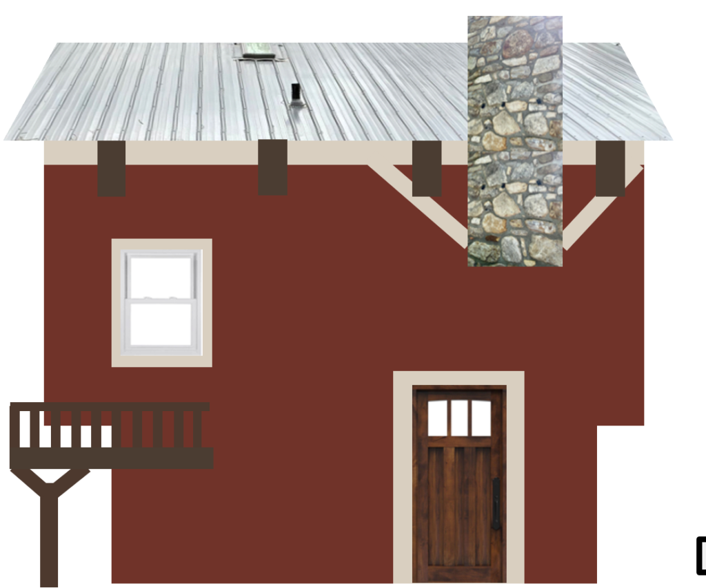 An illustrated Sherwin-Williams Rustic Red Exterior Paint Color Scheme