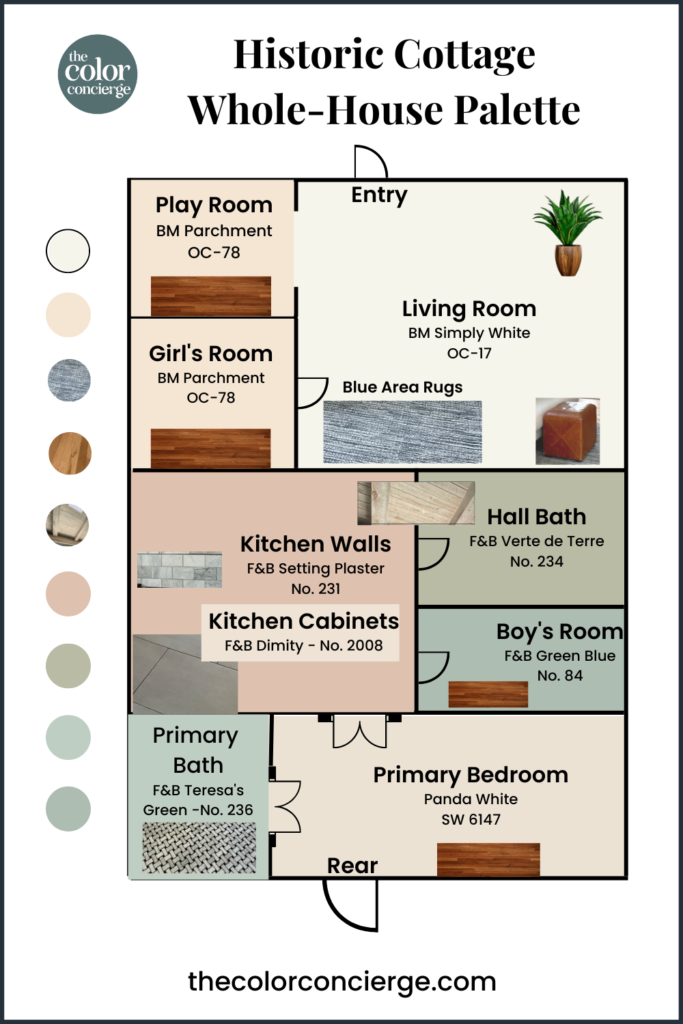 A graphic of a Farrow & Ball Color Palette for whole house