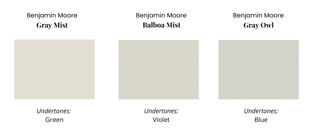 A graphic comparing the undertones of gray paint