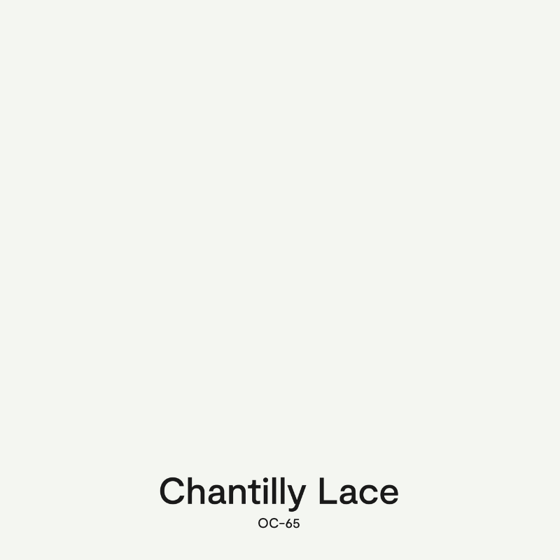 A swatch of BM Chantilly Lace, one of the best Benjamin Moore white paint colors.