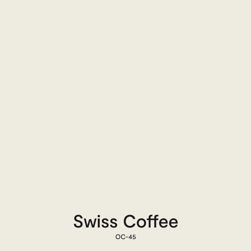 A swatch of BM Swiss Coffee, one of the best Benjamin Moore white paint colors.