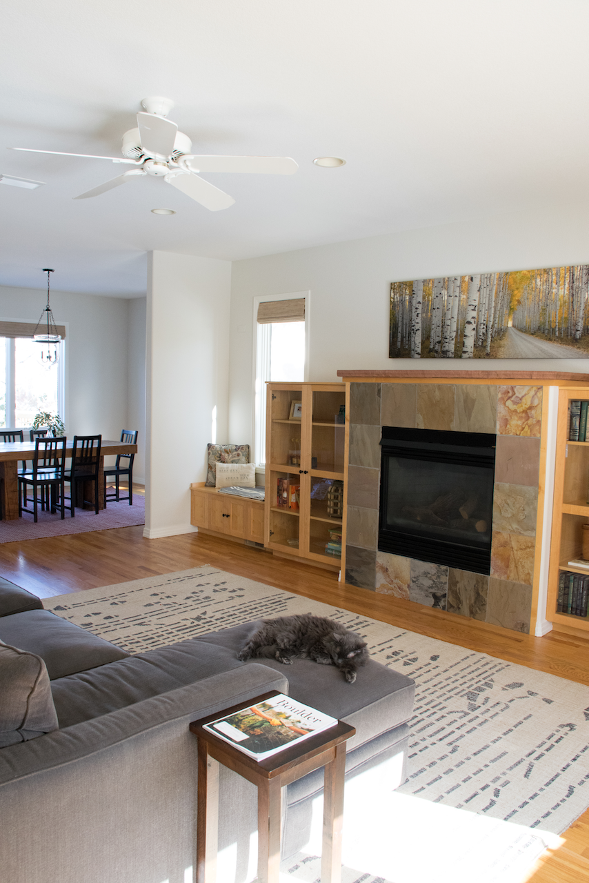 Living room with classic gray walls.