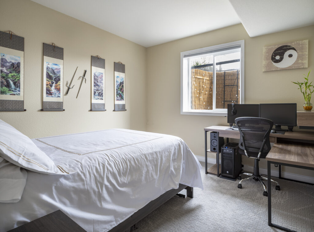 Basement bedroom painted with Manchester Tan.