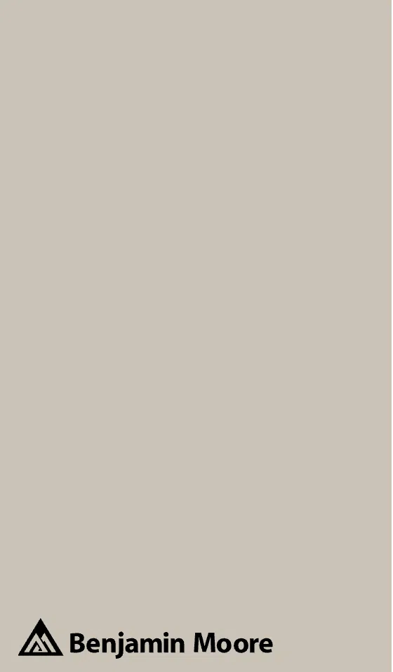 A swatch of Benjamin Moore Revere Pewter paint from Samplize.com.