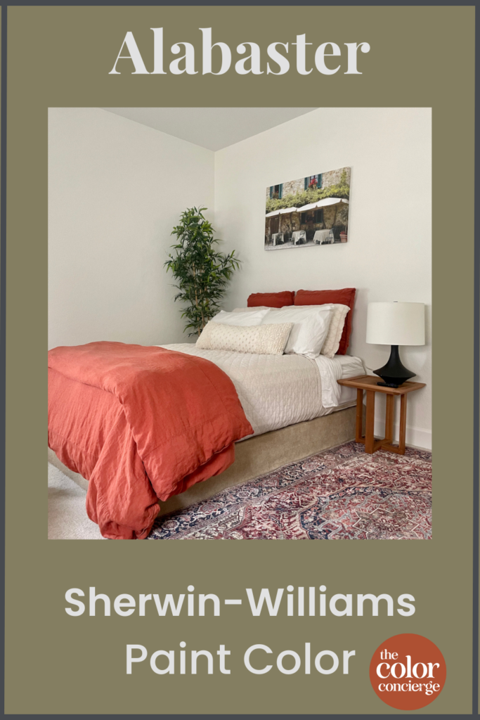 A bedroom painted with SW Alabaster paint