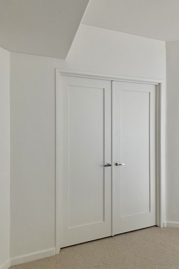 A room features BM White Dove walls, doors and trim.
