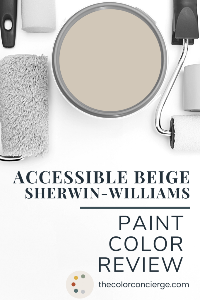 A paint can of Accessible Beige paint