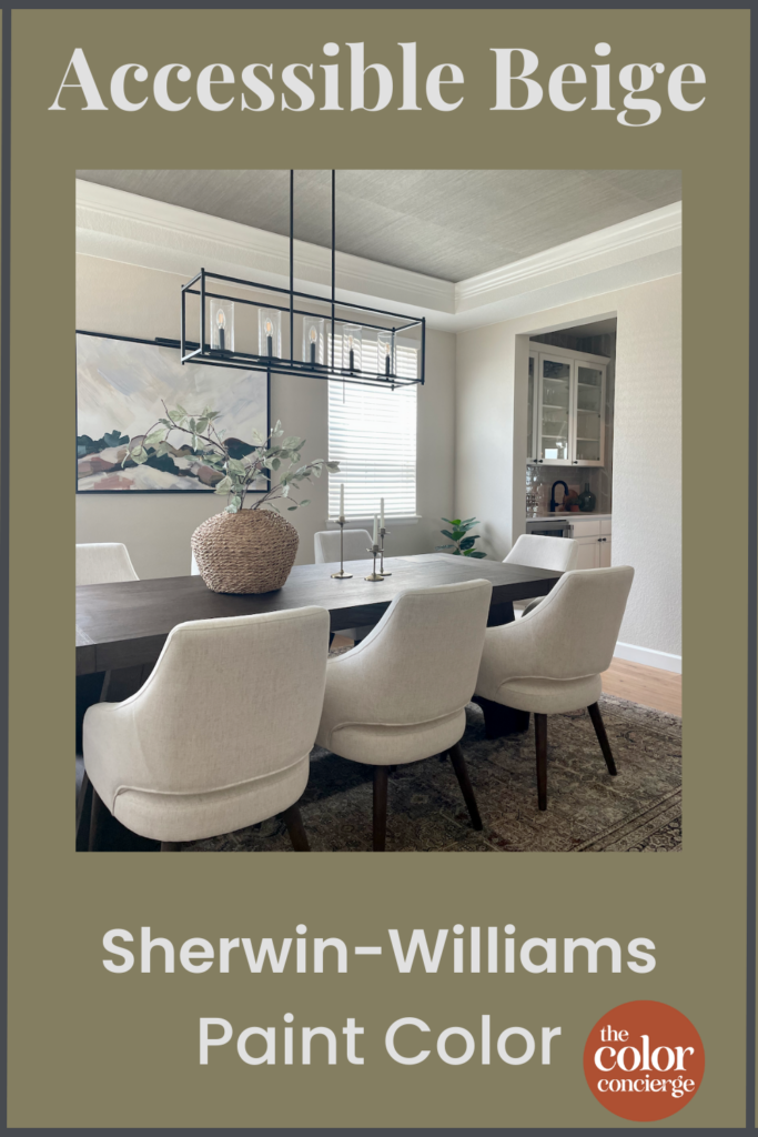 A dining room painted with Sherwin-Williams Accessible Beige