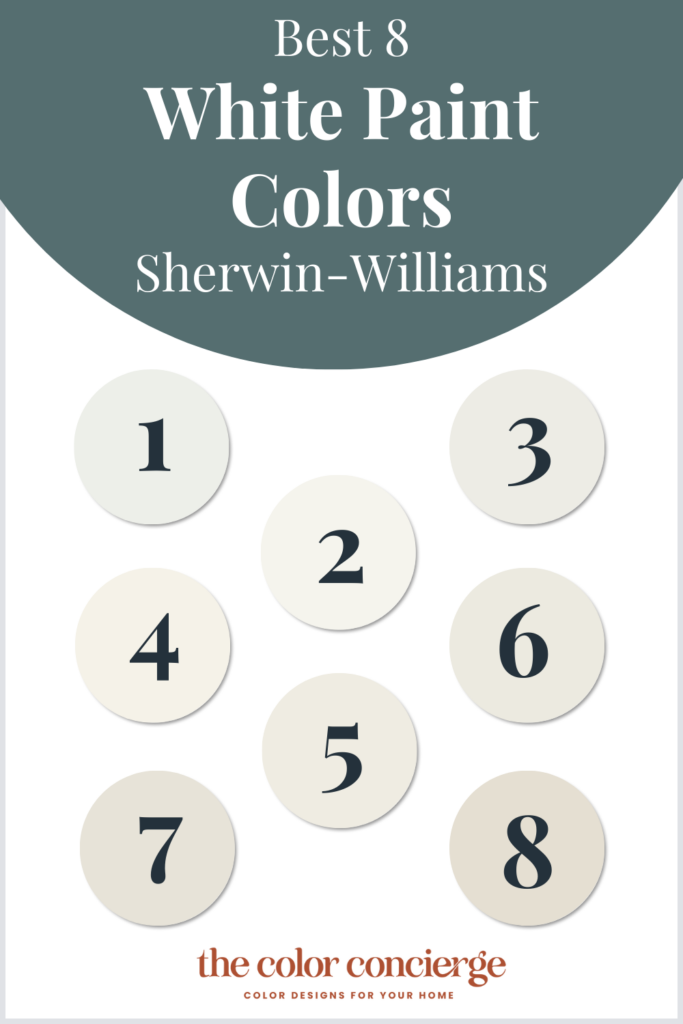 A series of 8 swatches of the best Sherwin-Williams white paint