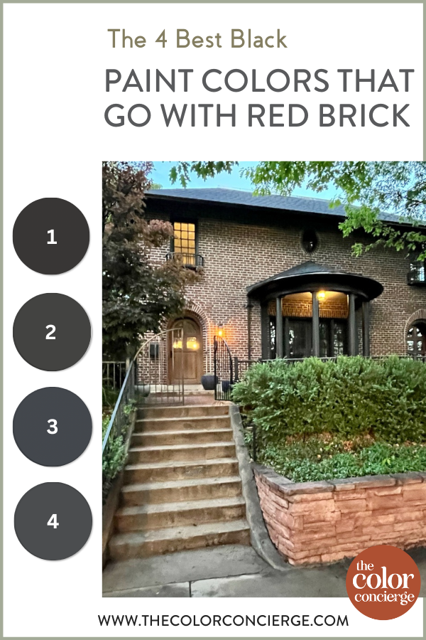 A home with red brick and one of the best black paint colors that go with red brick.