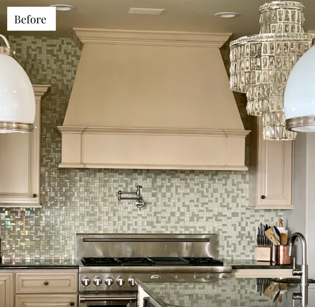 A kitchen painted with pinky beige cabinet paint