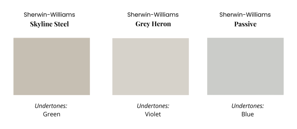 Gray paint swatches are pictured with different undertones