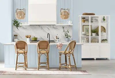 A kitchen painted with SW Upward cabinets