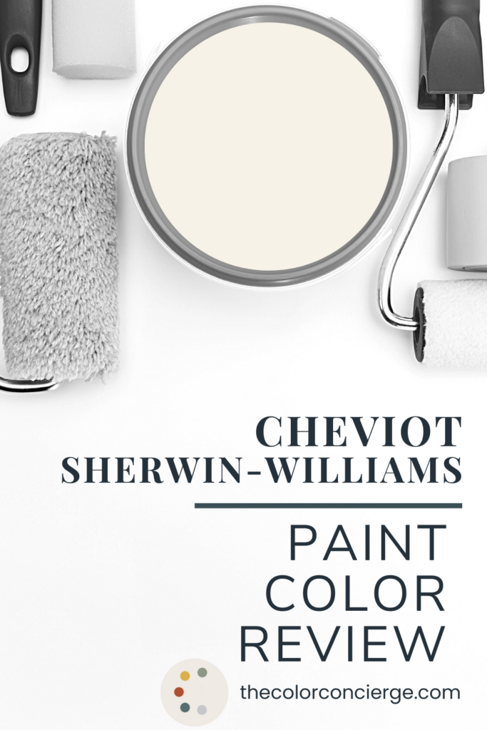 A bucket filled with Sherwin-Williams Cheviot paint