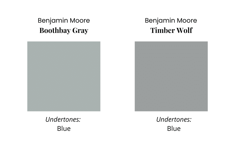 A graphic comparing BM Boothbay Gray vs BM Timber Wolf