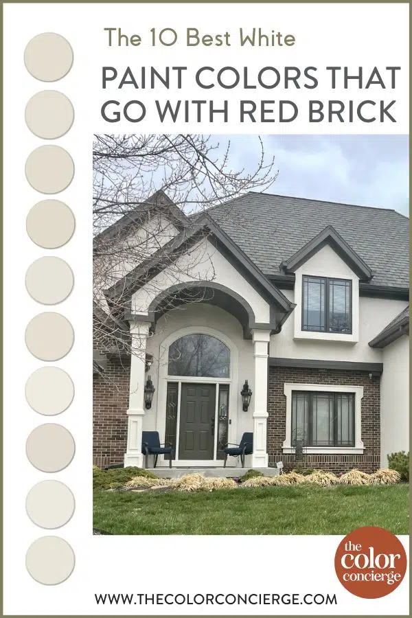 graphic of 10 best white paint colors that go with red brick.