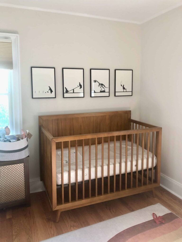 A nursery is painted with Benjamin Moore Seapearl paint
