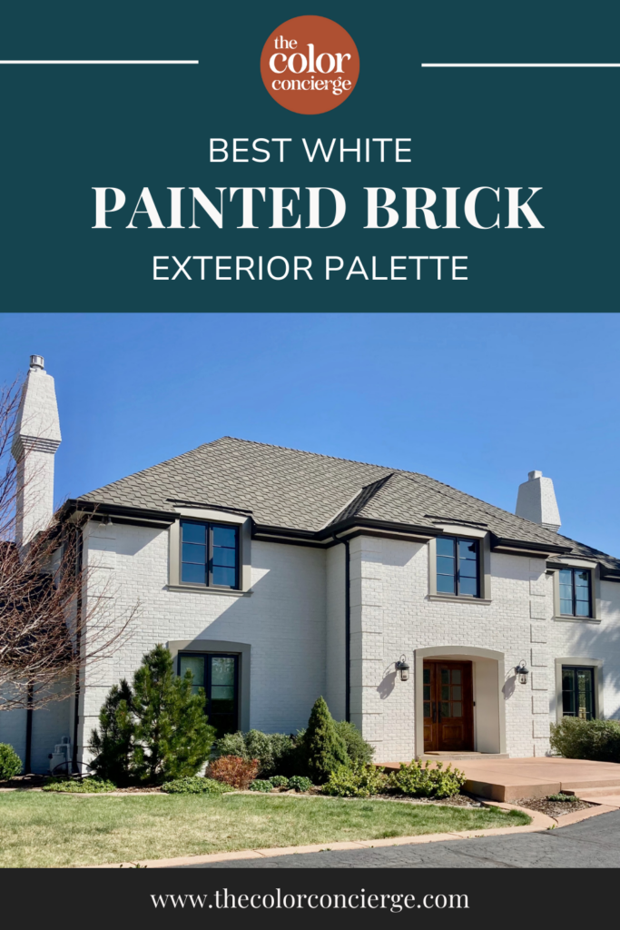 A Colorado home features a white painted brick exterior color palette. 