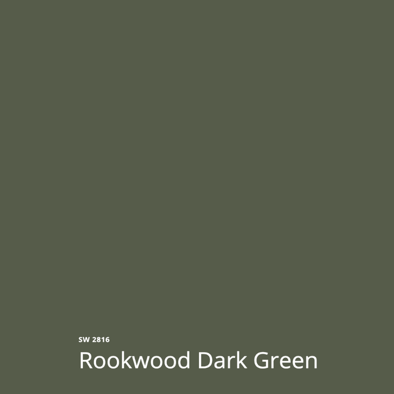 A color swatch of SW Rookwood Dark Green paint.