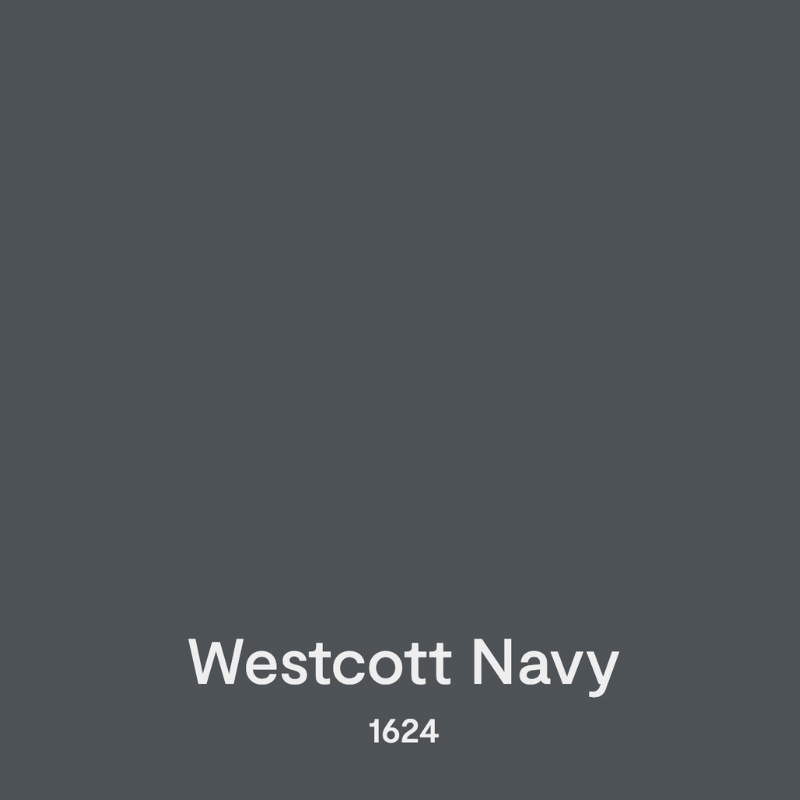 A color swatch of Benjamin Moore Westcott Navy exterior paint