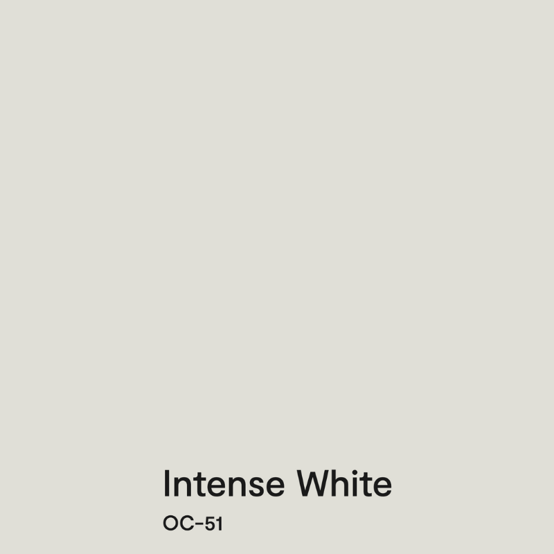 A swatch of Benjamin Moore Intense White paint. 