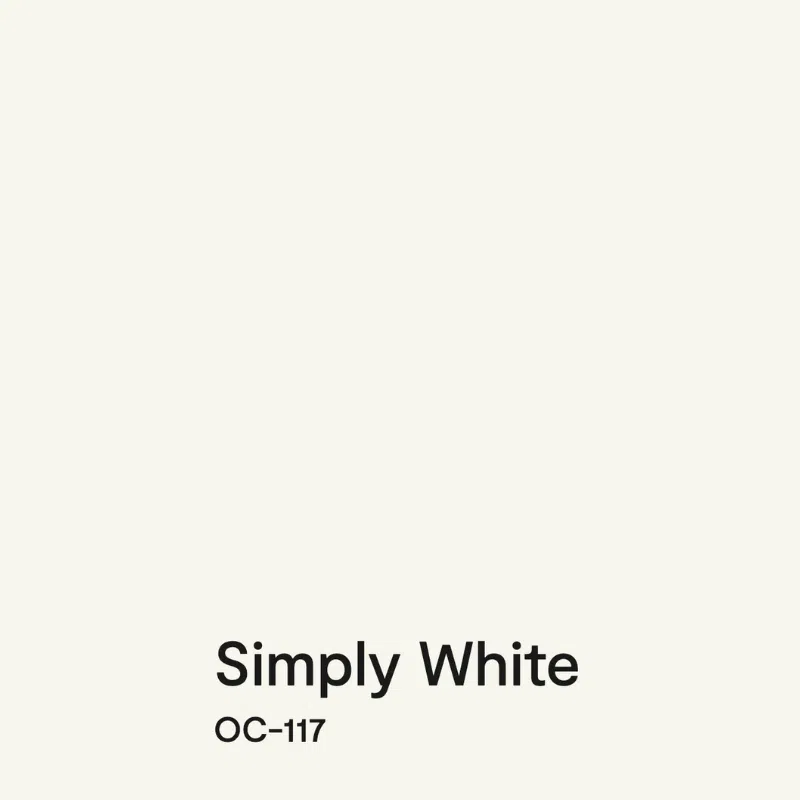 A swatch of BM Simply White paint