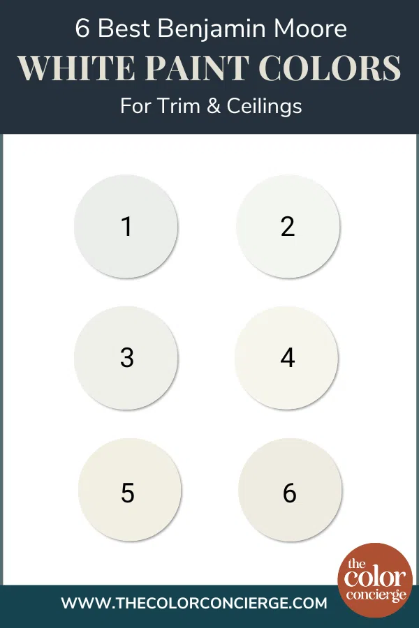 Explore our top 6 Benjamin Moore white paint colors for trim and ceiling in our guide to choosing white trim.